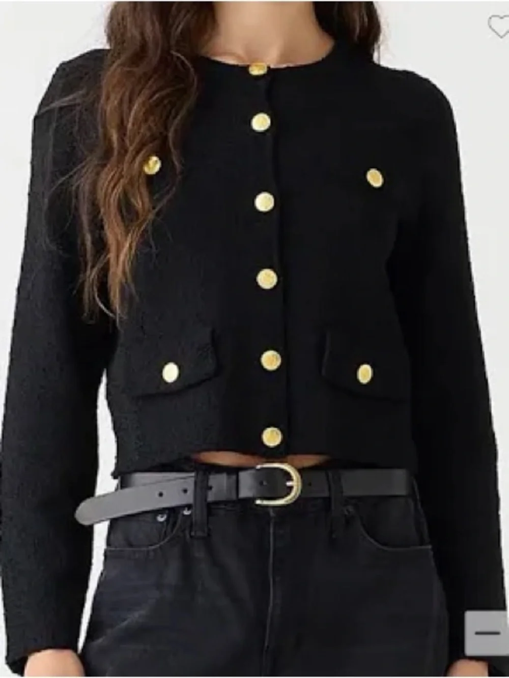 J. Crew Lady  Black Tweed Cropped Button Jacket with Gold Buttons